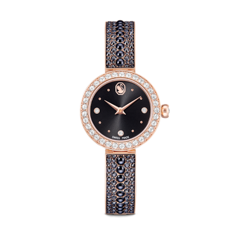 Resim Matrix pearl bangle Saat, İsviçre Üretimi, Kristal bileklik, Siyah, Pembe altın rengi yüzey