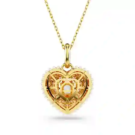 Resim Hyperbola Kolye, Sekizgen kesim, Kristal inciler, Kalp, Pembe, Altın rengi kaplama