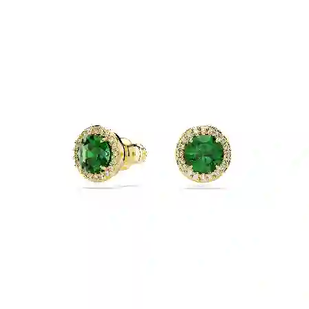 Resim Una Angelic düğme Küpeler, Yuvarlak kesim, Yeşil, Altın rengi kaplama