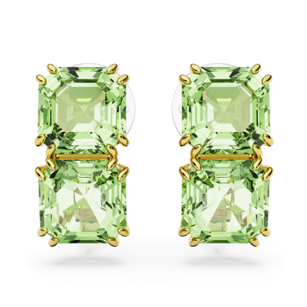 Resim Millenia Klipsli Küpeler, Kare kesim, Yeşil, Altın rengi kaplama