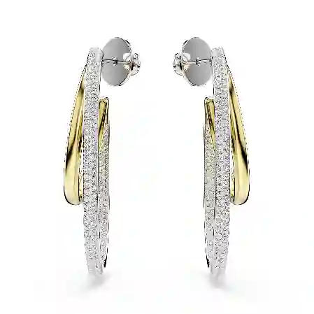 Resim Hyperbola halka küpeler, Yuvarlak kesim, Orta, Beyaz, Karışık metal yüzey