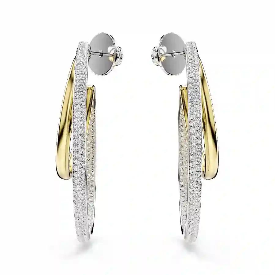 Resim Hyperbola halka küpeler, Yuvarlak kesim, Orta, Beyaz, Karışık metal yüzey