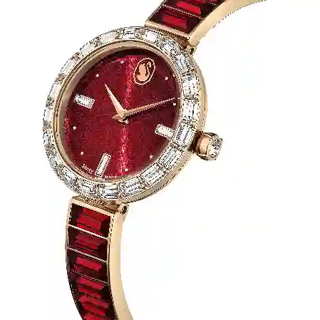 Resim Matrix Bangle Saat, İsviçre Üretimi, Kristal bileklik, Kırmızı, Pembe altın rengi yüzey