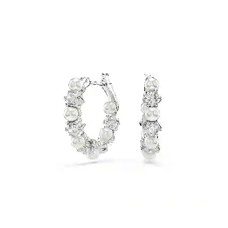 Resim Matrix halka küpeler, Kristal inci, Yuvarlak kesim, Beyaz, Rodyum kaplama