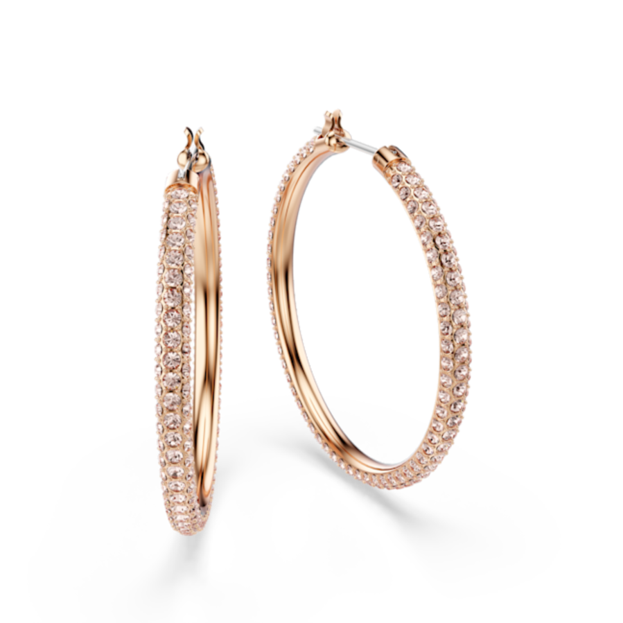 Resim Stone halka küpeler, Pavé, Büyük, Beyaz, Pembe altın rengi kaplama