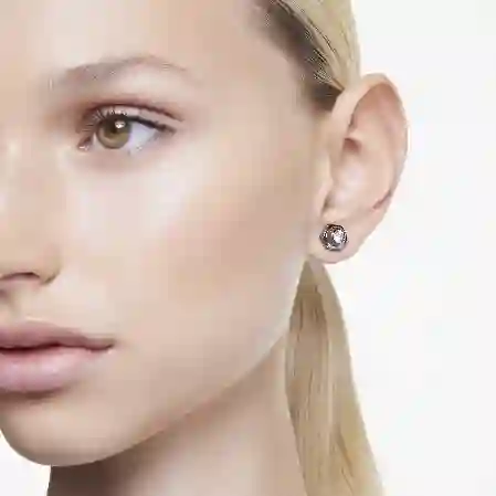 Resim Numina düğme Küpeler, Yuvarlak kesim, Beyaz, Rutenyum kaplama