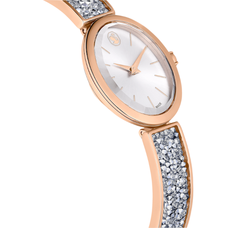 Resim Crystal Rock oval Saat, İsviçre Üretimi, Kristal bileklik, Rose Altın tonu, Pembe altın rengi yüzey