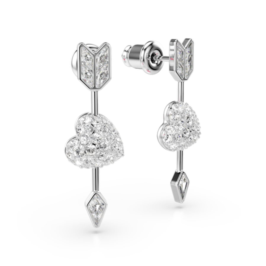 Resim Idyllia damla küpeler, Karışık kesimler, Oklu kalp, Beyaz, Rodyum kaplama