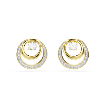 Resim Hyperbola düğme Küpeler, Yuvarlak kesim, Beyaz, Altın rengi kaplama