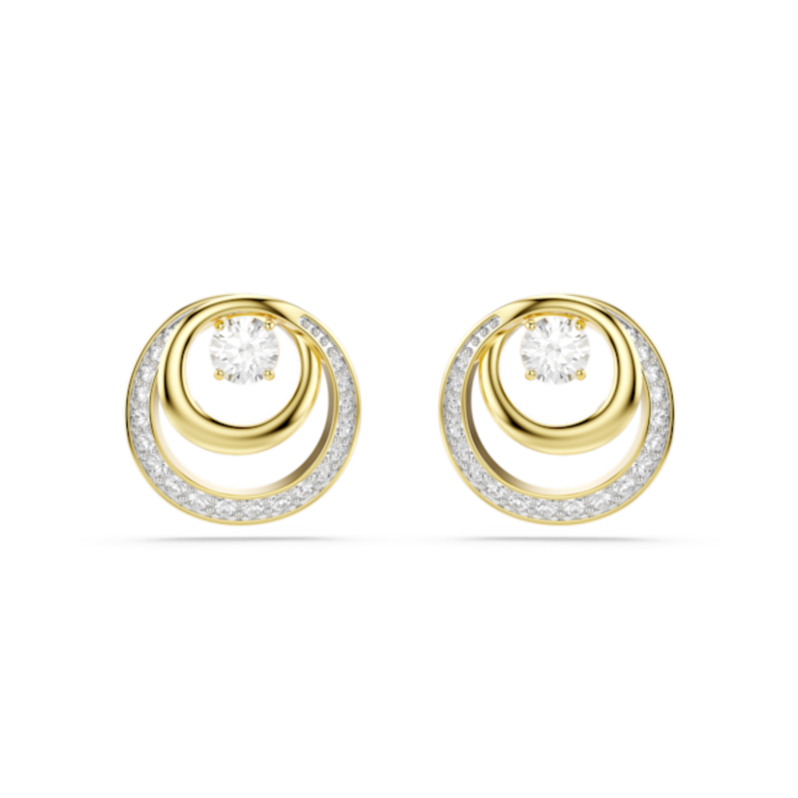 Resim Hyperbola düğme Küpeler, Yuvarlak kesim, Beyaz, Altın rengi kaplama