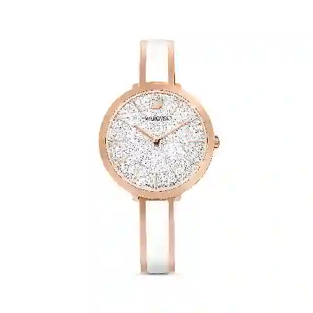 Resim Crystalline delight Saat, İsviçre Üretimi, Metal bileklik, Beyaz, Pembe altın rengi yüzey