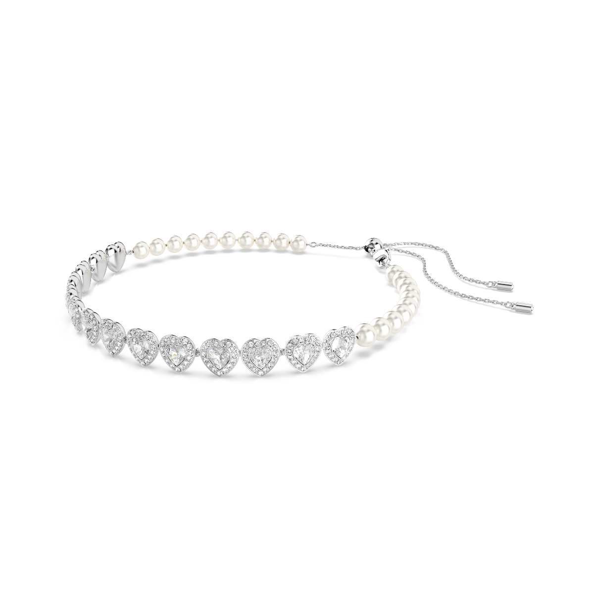 Resim Ariana Grande x Swarovski Tennis gerdanlık, Karışık kesimler, Kristal inci, Kalp, Beyaz, Rodyum kaplama
