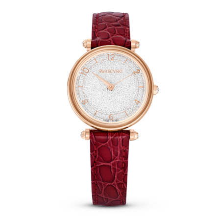 Resim Crystalline Wonder Saat, İsviçre Üretimi, Deri kayış, Kırmızı, Pembe altın rengi yüzey