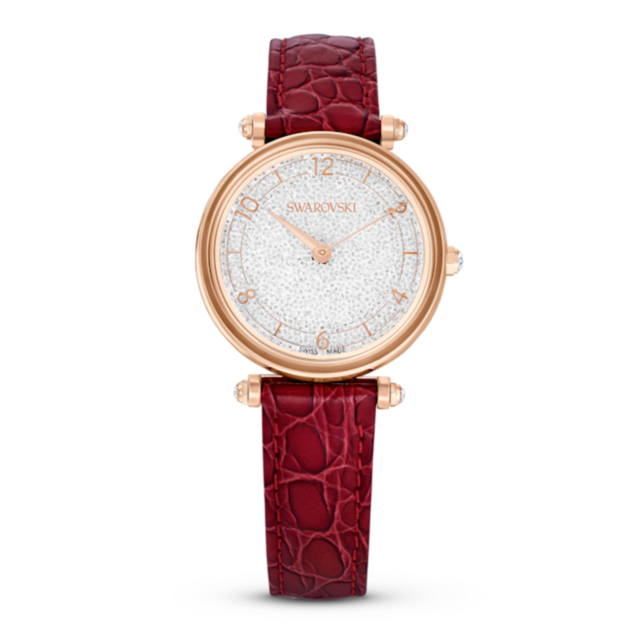 Resim Crystalline Wonder Saat, İsviçre Üretimi, Deri kayış, Kırmızı, Pembe altın rengi yüzey
