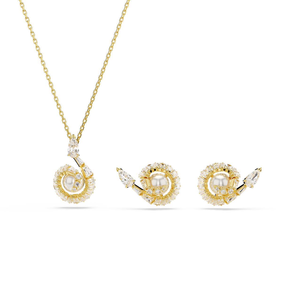 Resim Snake Set, Kristal inci, Karışık kesimler, Yılan Yılı, Beyaz, Altın rengi kaplama