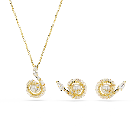 Resim Snake Set, Kristal inci, Karışık kesimler, Yılan Yılı, Beyaz, Altın rengi kaplama