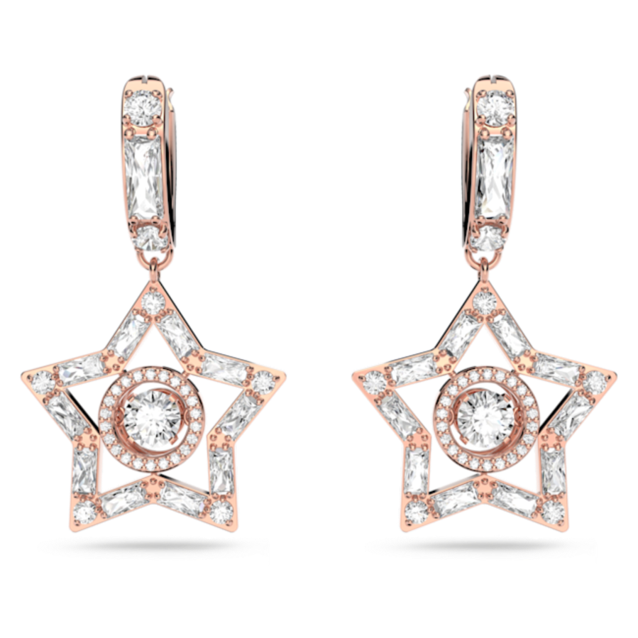 Resim Stella damla küpeler, Karışık kesimler, Yıldız, Beyaz, Pembe altın rengi kaplama