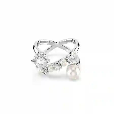 Resim Matrix Kokteyl Yüzüğü, Kristal inci, Yuvarlak kesim, Beyaz, Rodyum kaplama