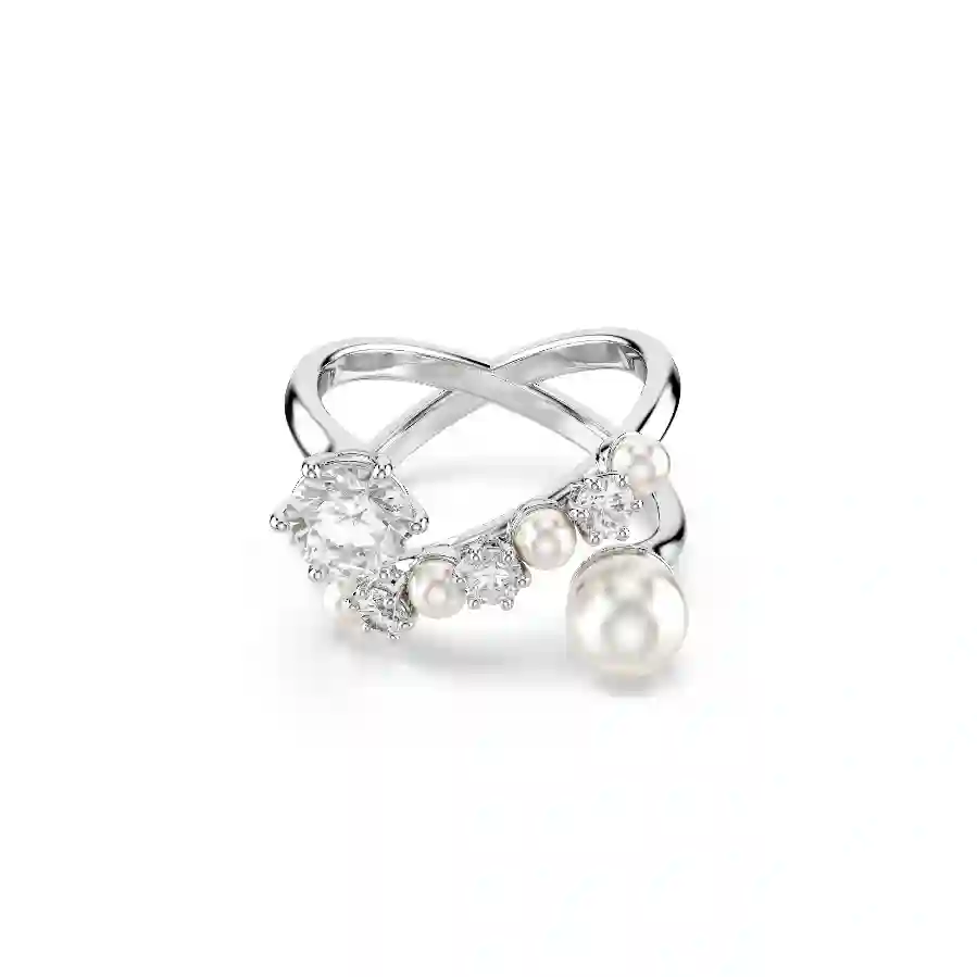 Resim Matrix Kokteyl Yüzüğü, Kristal inci, Yuvarlak kesim, Beyaz, Rodyum kaplama