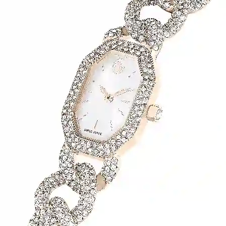 Resim Dextera Chain Saat, İsviçre Üretimi, Kristal bileklik, Beyaz, Şampanya altın rengi yüzey