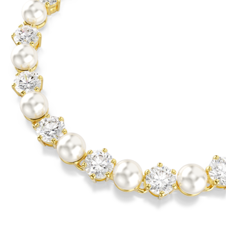 Resim Matrix Tennis bileklik, Kristal inci, Yuvarlak kesim, Beyaz, Altın rengi kaplama