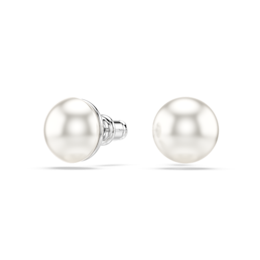 Resim Matrix düğme Küpeler, Kristal inci, Beyaz, Rodyum kaplama