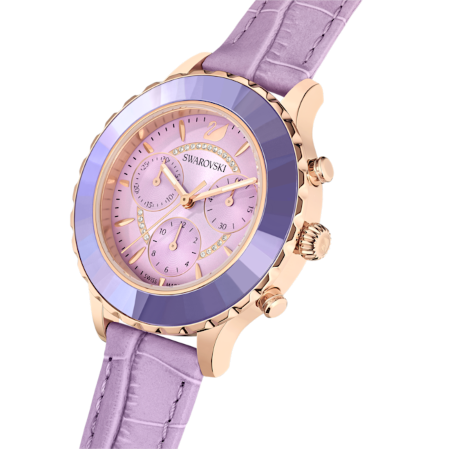 Resim Octea lux chrono Saat, İsviçre Üretimi, Deri kayış, Mor, Pembe altın rengi yüzey