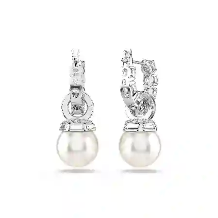 Resim Matrix damla küpeler, Kristal inci, Yuvarlak kesim, Beyaz, Rodyum kaplama