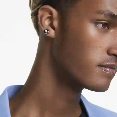 Resim Numina düğme Küpeler, Yuvarlak kesim, Beyaz, Rutenyum kaplama