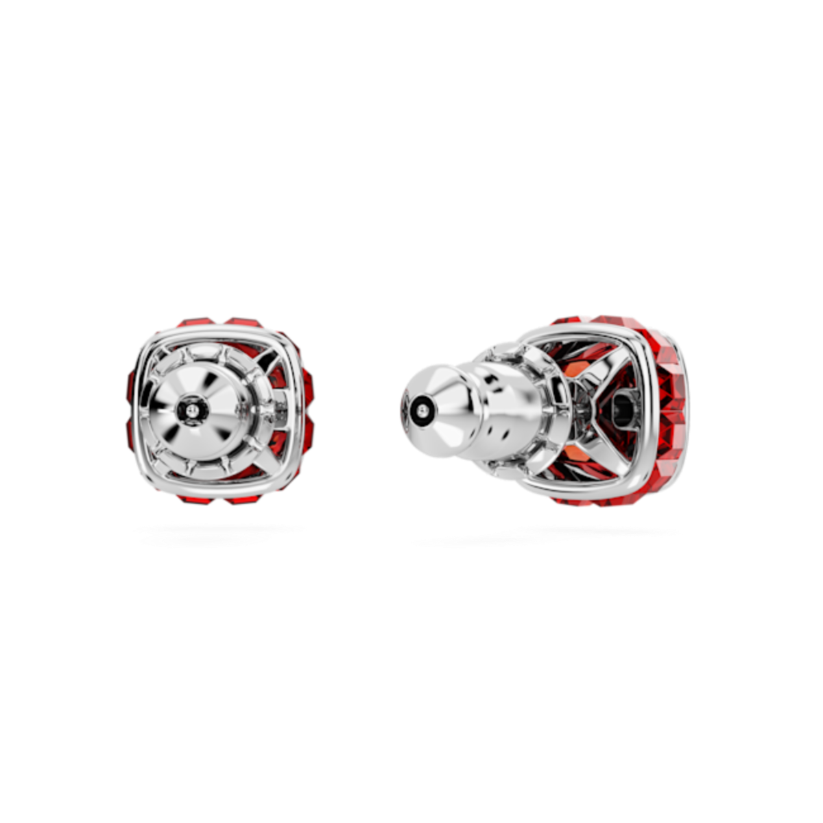 Resim Birthstone düğme Küpeler, Kare kesim, Temmuz, Kırmızı, Rodyum kaplama