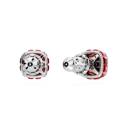 Resim Birthstone düğme Küpeler, Kare kesim, Temmuz, Kırmızı, Rodyum kaplama