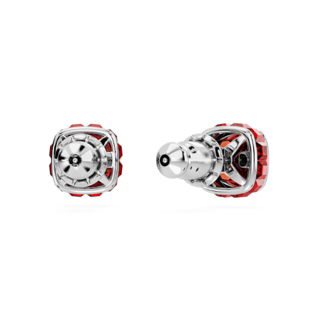 Resim Birthstone düğme Küpeler, Kare kesim, Temmuz, Kırmızı, Rodyum kaplama