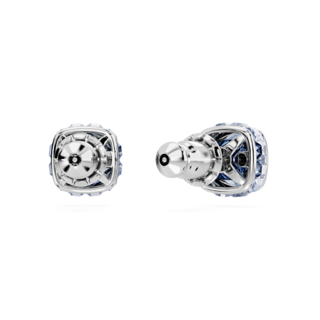 Resim Birthstone düğme Küpeler, Kare kesim, Mart, Mavi, Rodyum kaplama