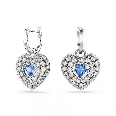 Resim Hyperbola damla küpeler, Kalp, Mavi, Rodyum kaplama