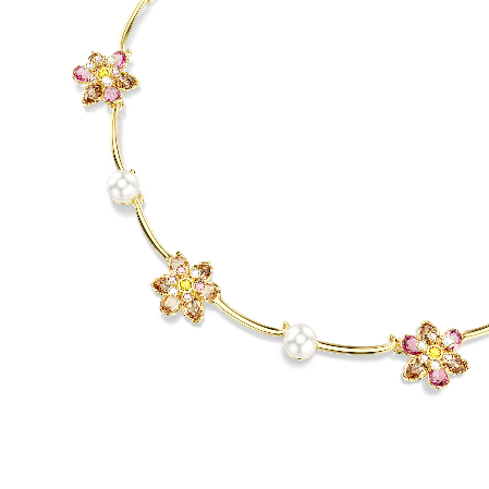 Resim Idyllia Kolye, Kristal inci, Karışık kesimler, Çiçek, Çok renkli, Altın rengi kaplama