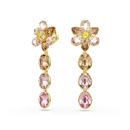 Resim Idyllia damla küpeler, Karışık kesimler, Çiçek, Çok renkli, Altın rengi kaplama