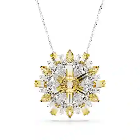 Resim Idyllia Kolye ve broş, Karışık kesimler, Çiçek, Uzun, Sarı, Rodyum kaplama