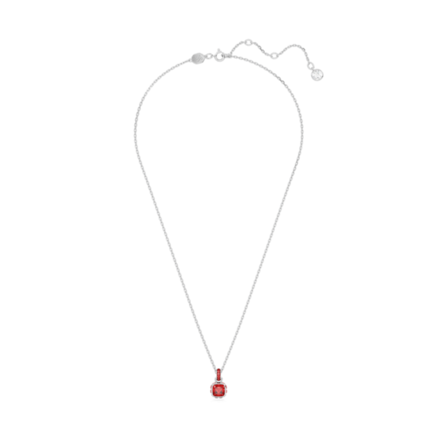 Resim Birthstone Kolye, Kare kesim, Temmuz, Kırmızı, Rodyum kaplama