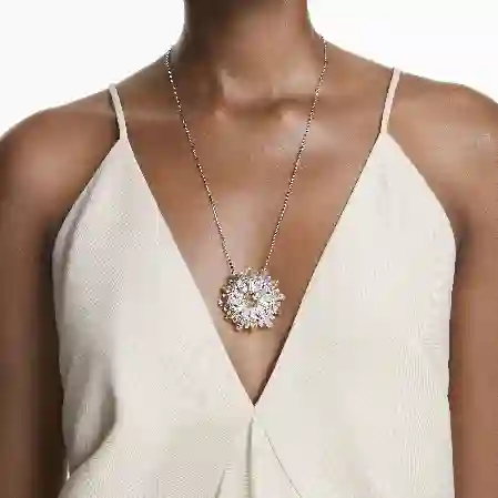 Resim Idyllia Kolye ve broş, Karışık kesimler, Çiçek, Uzun, Sarı, Rodyum kaplama