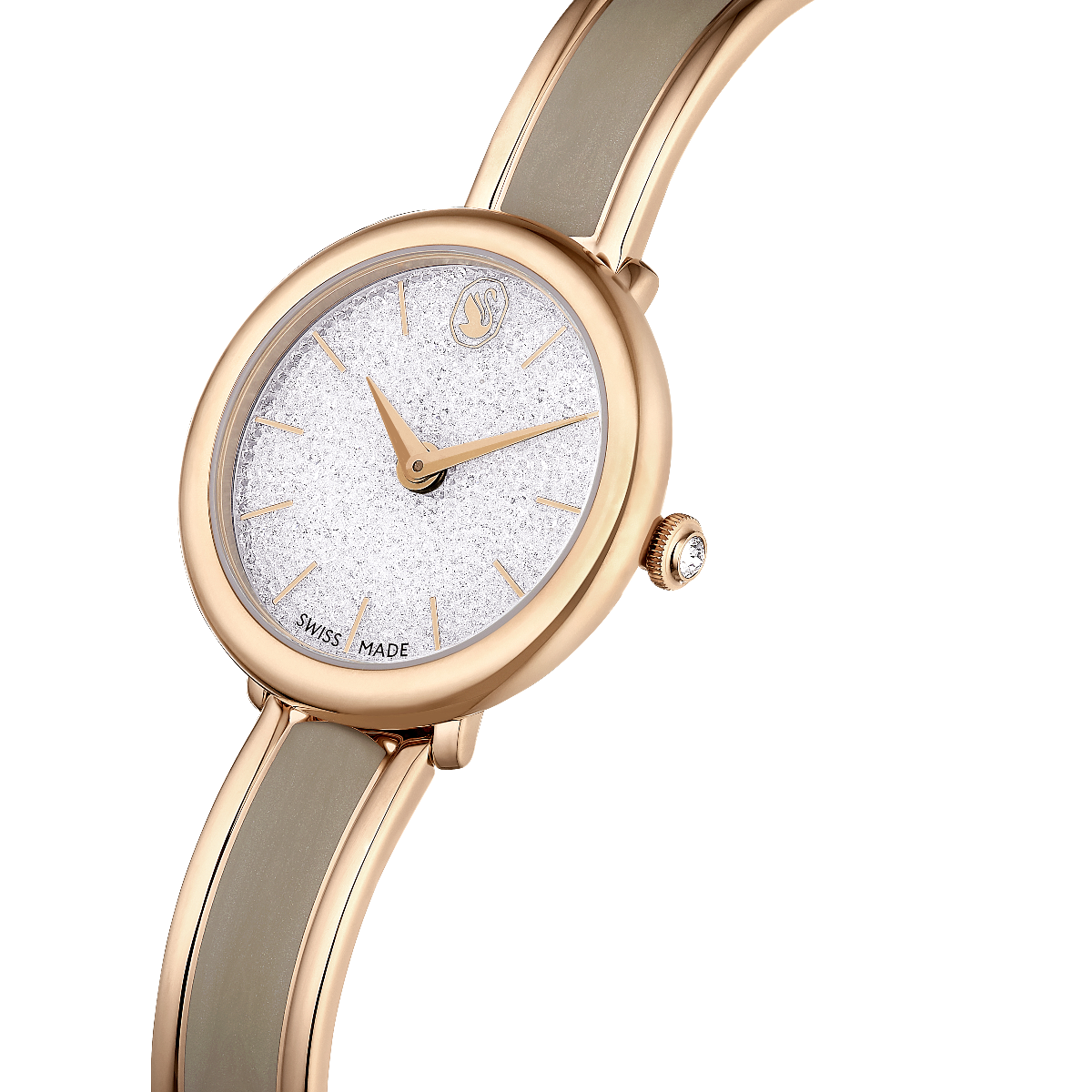Resim Crystalline Bangle Saat, İsviçre Üretimi, Metal bileklik, Bej, Pembe altın rengi yüzey