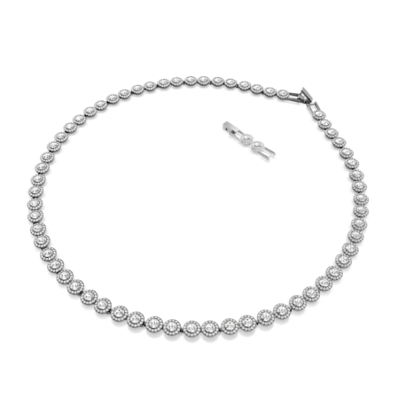 Resim Una Angelic Tennis kolye, Yuvarlak kesim, Uzun, Beyaz, Rutenyum kaplama