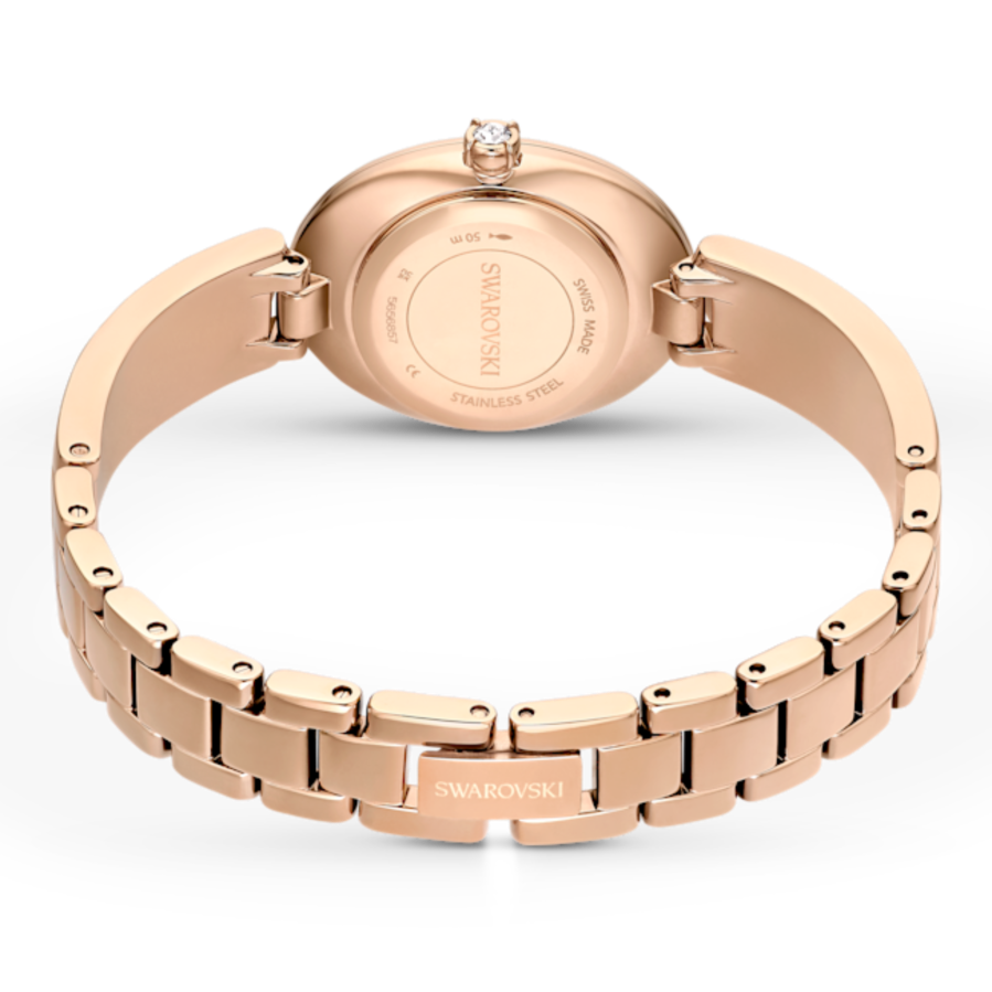 Resim Crystal Rock Oval Saat, İsviçre Üretimi, Kristal bileklik, Gri, Pembe altın rengi yüzey