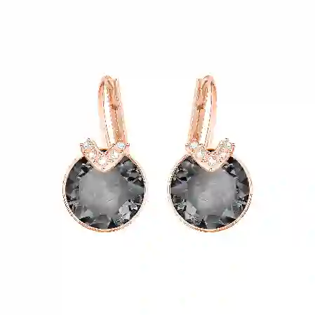 Resim Bella V damla küpeler, Yuvarlak kesim, Gri, Pembe altın rengi kaplama