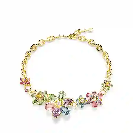 Resim Idyllia Kolye, Karışık kesimler, Çiçek, Çok renkli, Altın rengi kaplama