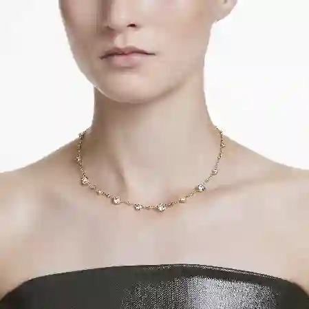 Resim Imber Kolye, Yuvarlak kesim, Serpiştirilmiş tasarım, Beyaz, Altın rengi kaplama