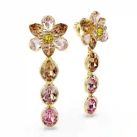 Resim Idyllia damla küpeler, Karışık kesimler, Çiçek, Çok renkli, Altın rengi kaplama