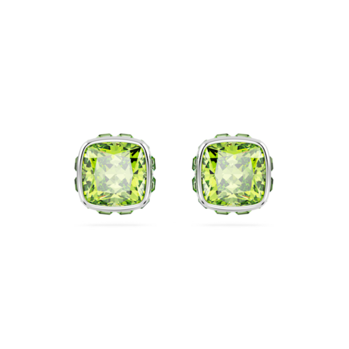 Resim Birthstone düğme Küpeler, Kare kesim, Ağustos, Yeşil, Rodyum kaplama