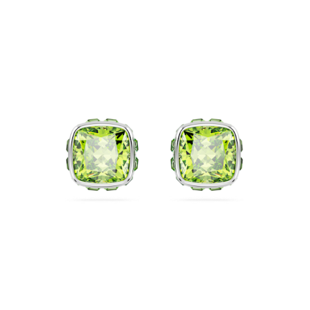 Resim Birthstone düğme Küpeler, Kare kesim, Ağustos, Yeşil, Rodyum kaplama