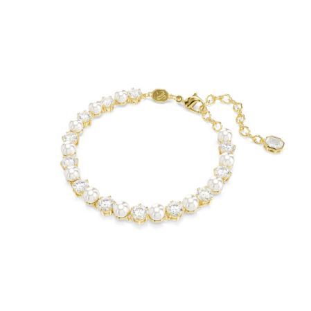 Resim Matrix Tennis bileklik, Kristal inci, Yuvarlak kesim, Beyaz, Altın rengi kaplama