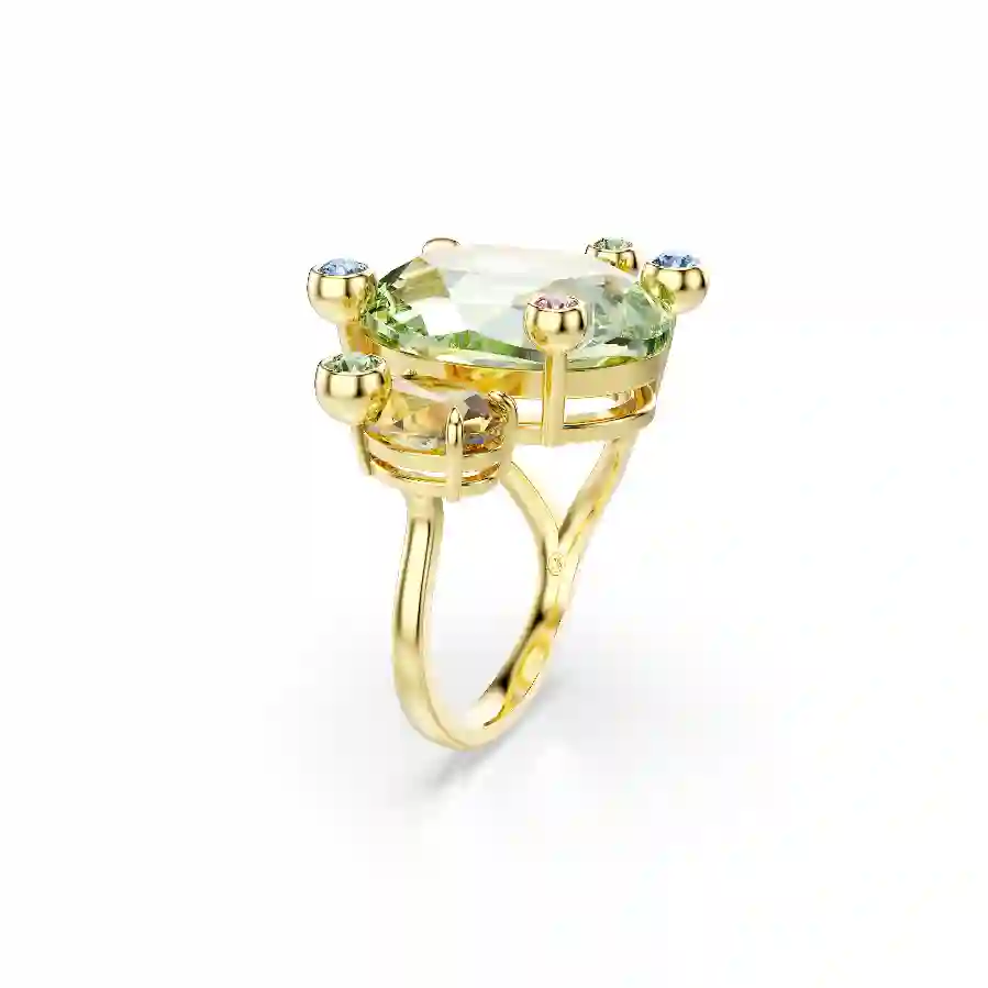 Resim Gema Açık Yüzük, Karışık kesimler, Çok renkli, Altın rengi kaplama